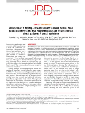 [JPD] Calibration of a desktop 3D facial scanner to record natural head position relative to the true horizontal plane and create oriented virtual patients: A dental technique